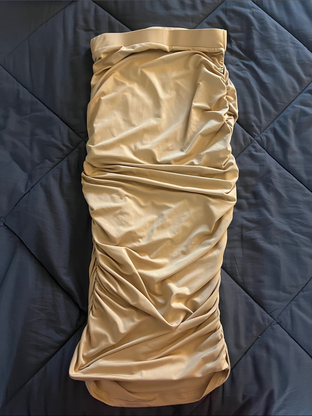 Cider Strapless Ruched Tan Bodycon Dress